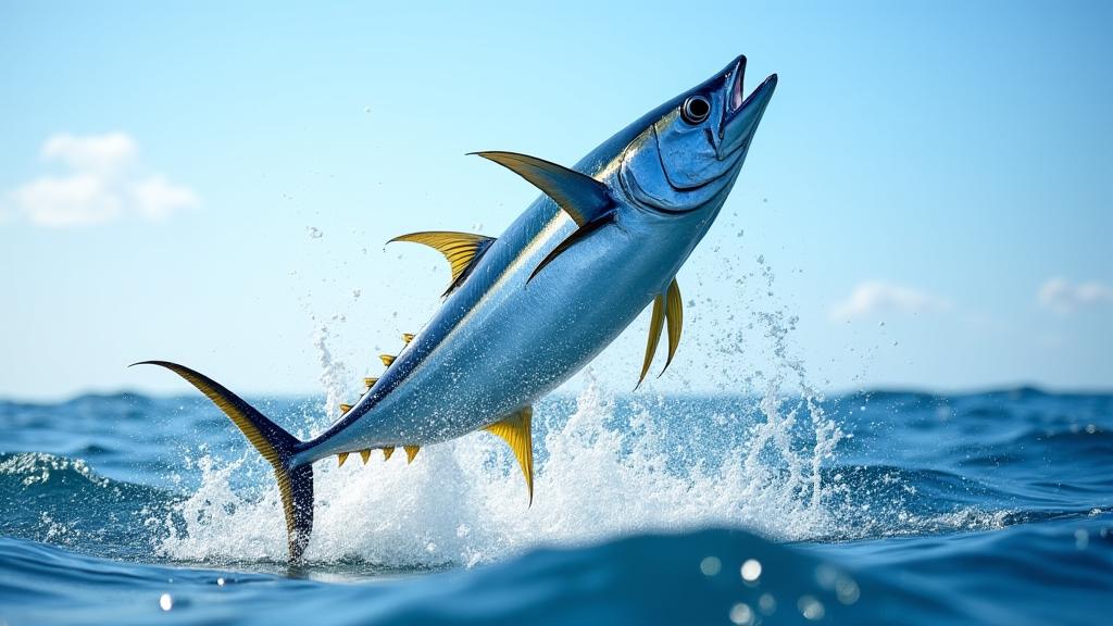 マグロが水面で跳ねる様子
