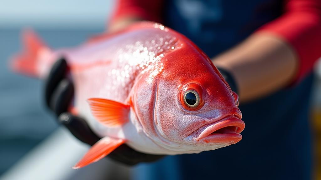 釣り上げられた深海魚キンメダイ